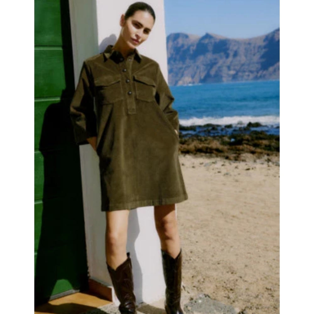 B.Young Dasik Olive Green Corduroy Shirt Dress